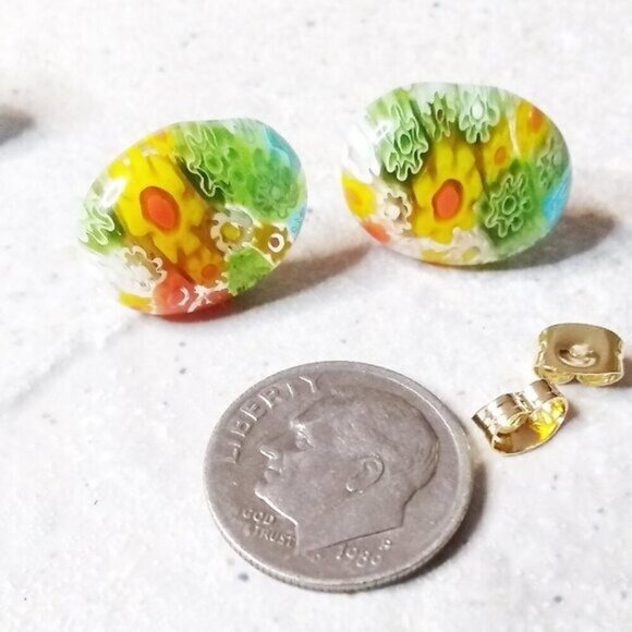 🍂🍁🍃 3/$25!!!  Unique Millefiori Glass Studs #1! Colorful Post Earrings! - Picture 6 of 7